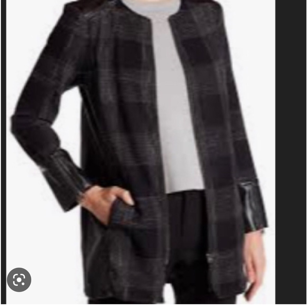 Susina Defined Twill and‎ Faux Leather Topper Coat. Size 2X